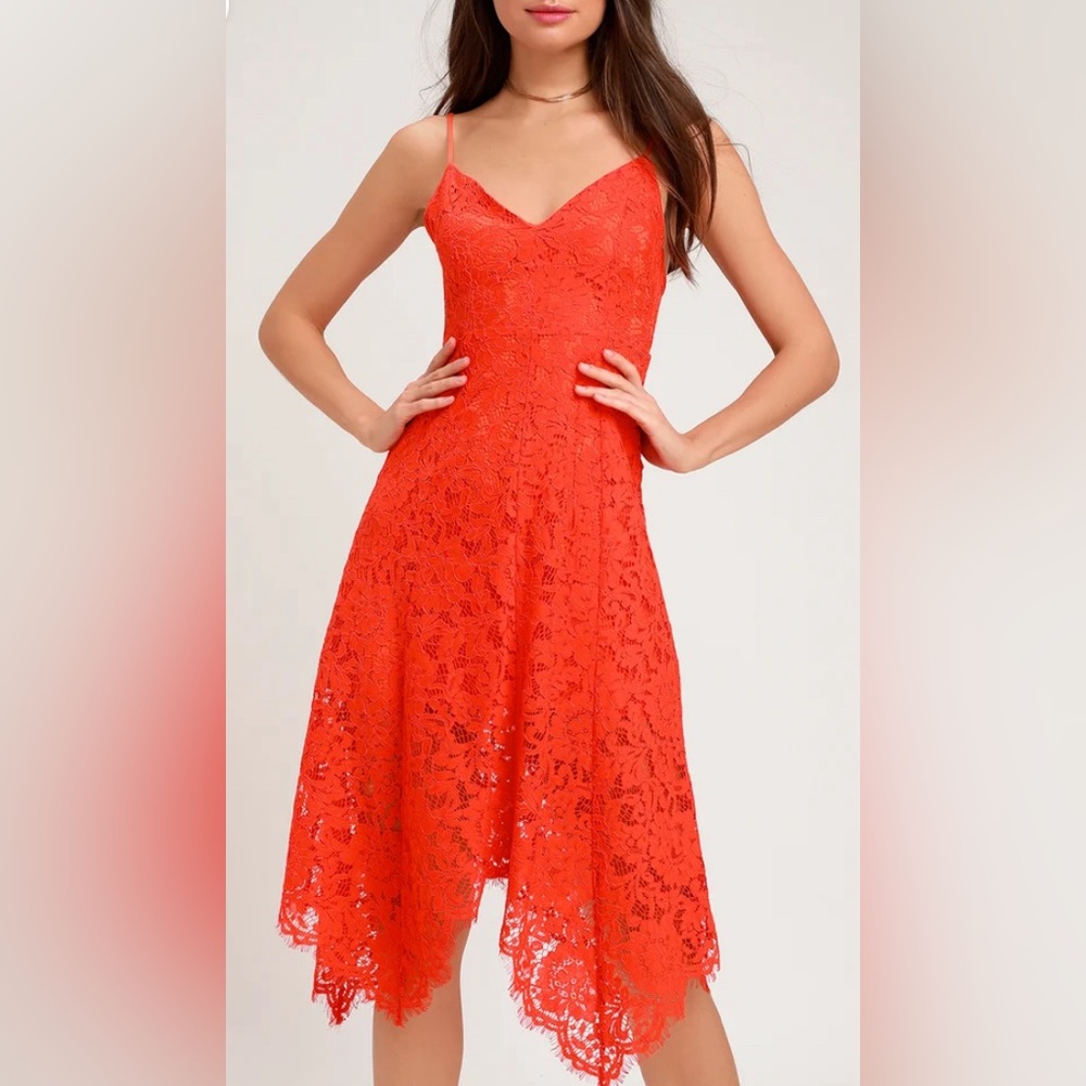 Nwt Lulus One Wish Orange Lace Midi Dress